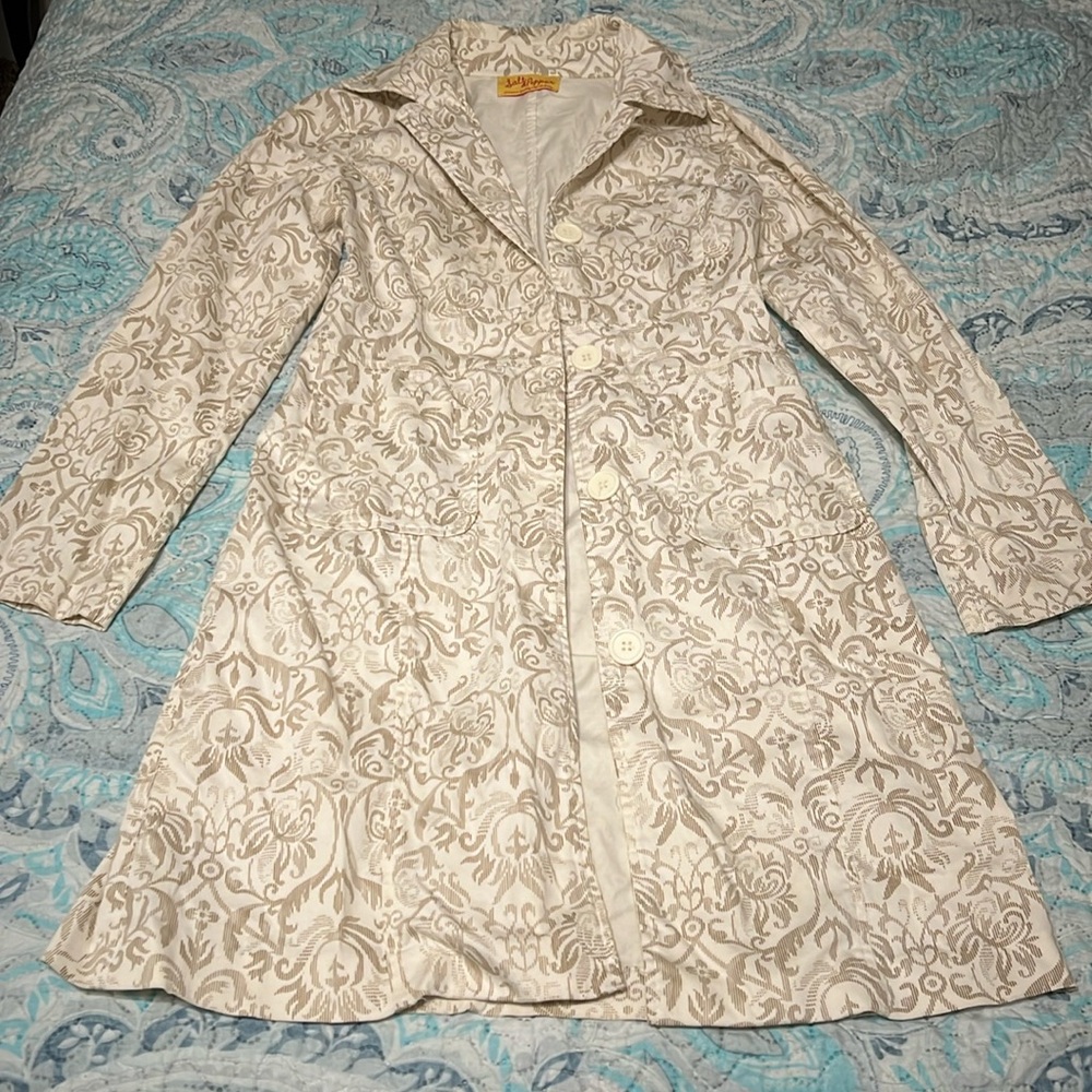 Gorgeous Salt & Pepper gold and white detailed pea coat